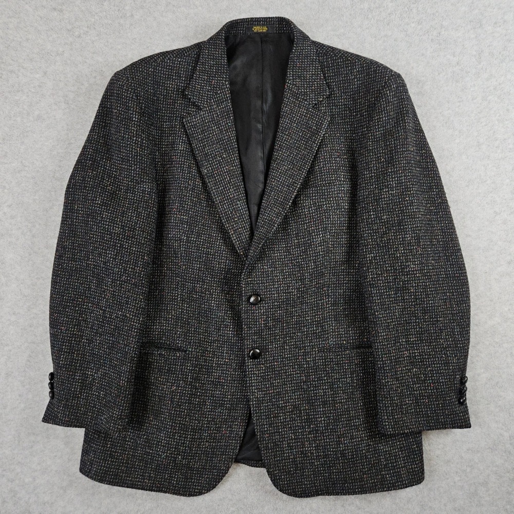 Vintage Harris Tweed Men's 42R Charcoal Gray Wool Blazer Sport Coat Jack Frost‎